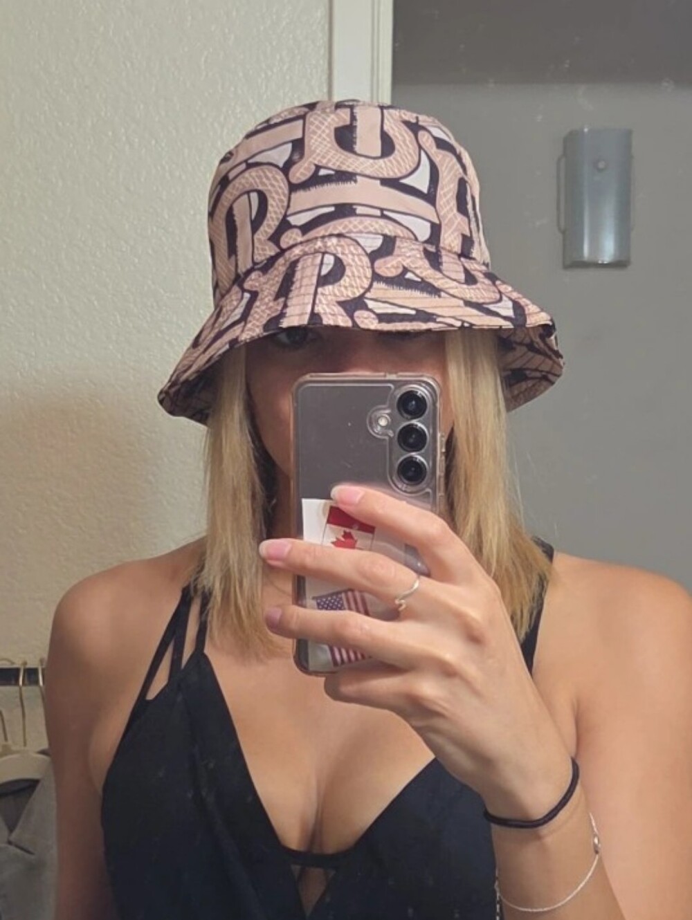 Vintage Burberry Tan and Black TB Monogram Bucket Hat